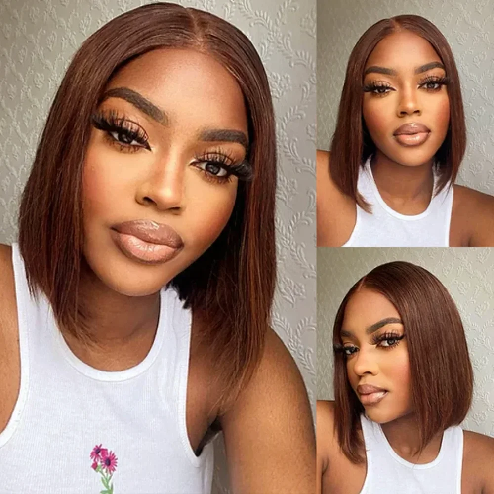 Glueless Wear And Go Human Hair Wig - 13x4 Lace Front Perücke Schokoladenbraun Bob