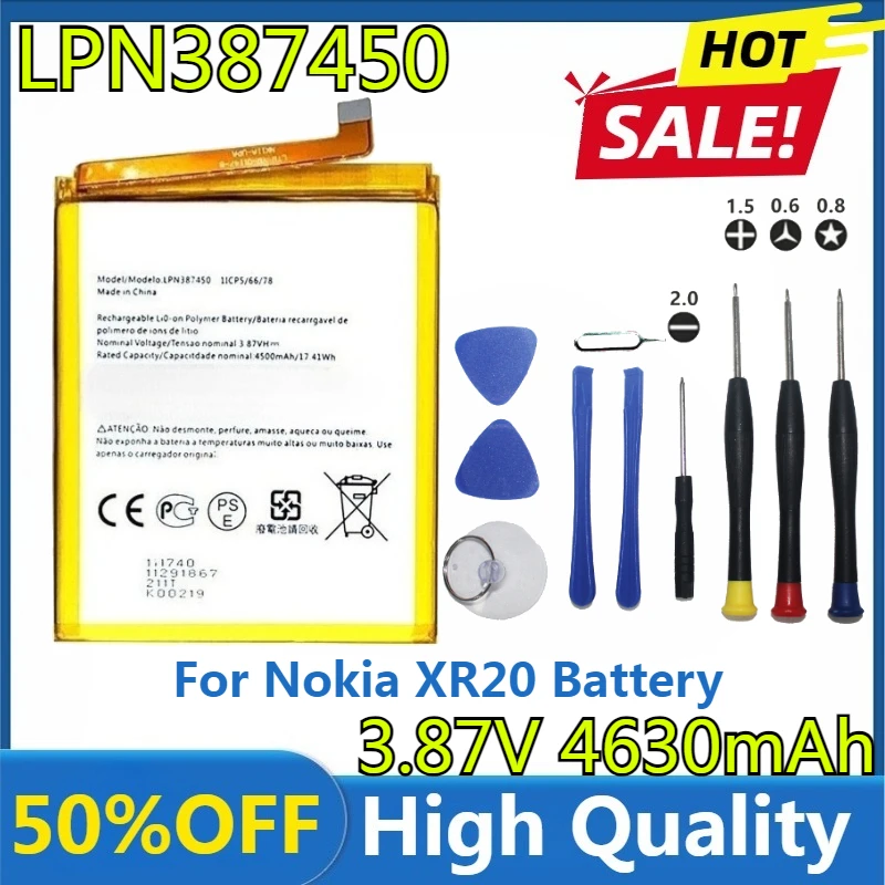 بطارية LPN387450 جديدة 3.87 فولت 4630 مللي أمبير في الساعة عالية الجودة قابلة للاستبدال LPN387450 لبطارية Nokia XR20 + أدوات