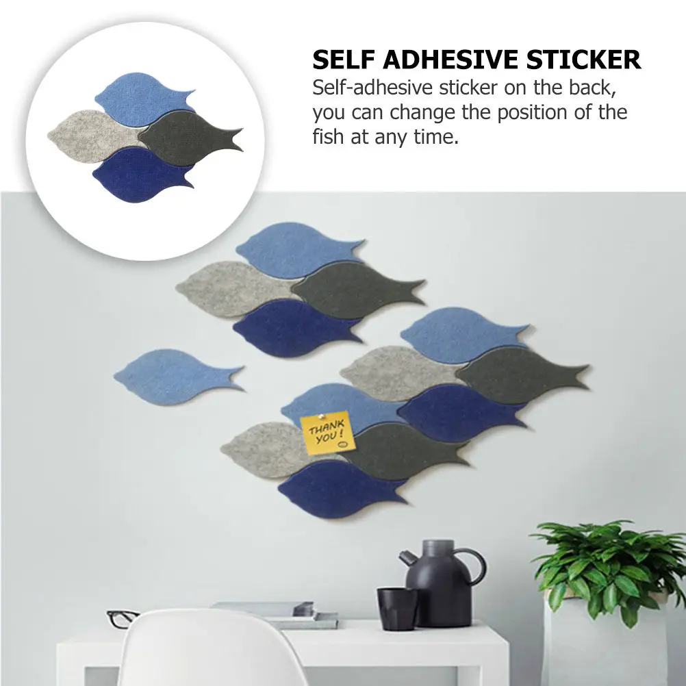 4Pcs Fish-Shaped Felt Tiles Self-Adhesive Wall Decor for Photo Display Bulletin Board Creative No-Assembly Felt Notice Board