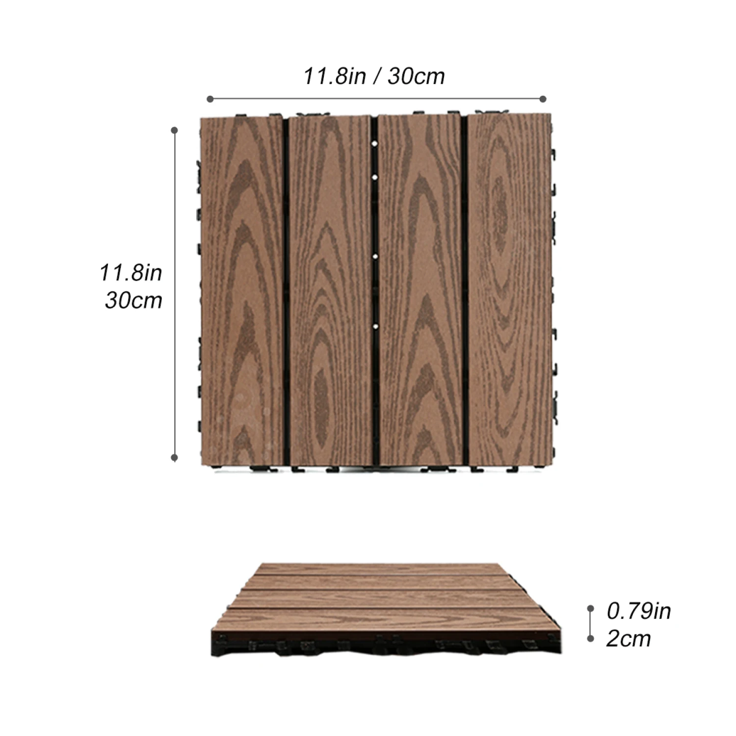 

Wood Plastic Composite Deck Tiles Set of 20pcs, Composite Decking Resist Rust, Water, Weather, Easy to DIY & Maintain, Indoor&Ou