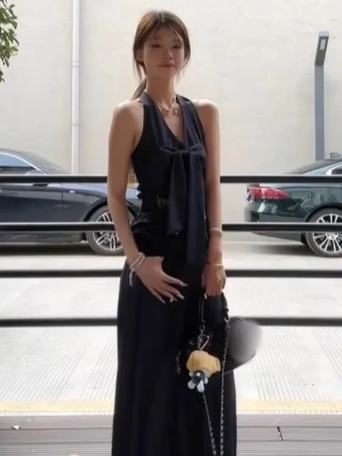 

American Retro Ne Hanging Top Jeans Wide Leg Pants Two Piece Set Korean Chic Whole Set Summer New Arrival Cotton Blend