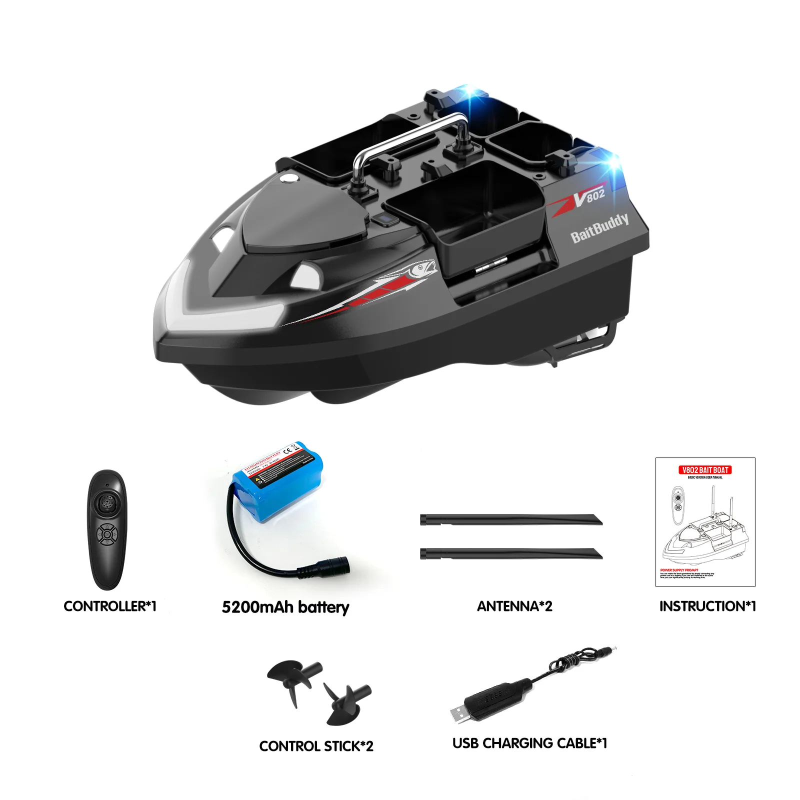 500M Range RC Bait Boat Dual Antenna Multiple Compartments Large Capacity Fishing Baiting Vessel for Carp Fishing Tackle Gear