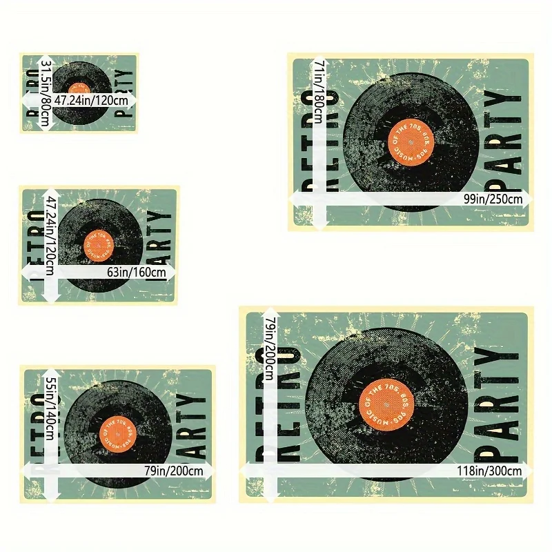 VIKAMA Retro Vinyl Record Area Rug,Non‑Slip Mat,Vintage Party Music Print Carpet for Living Room Cafe Shop Indoor Home Decor Rug