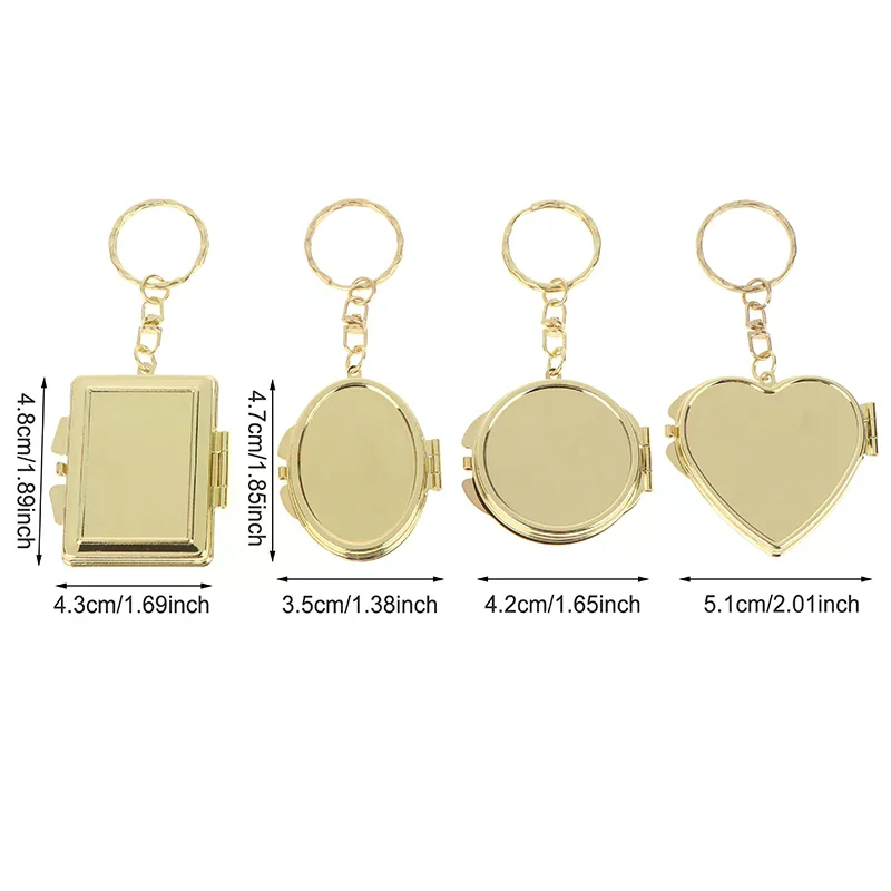 Mini miroir pliant porte-clés rond coeur ovale forme carrée Double face miroir cosmétique en métal pliant porte-clés miroir de maquillage