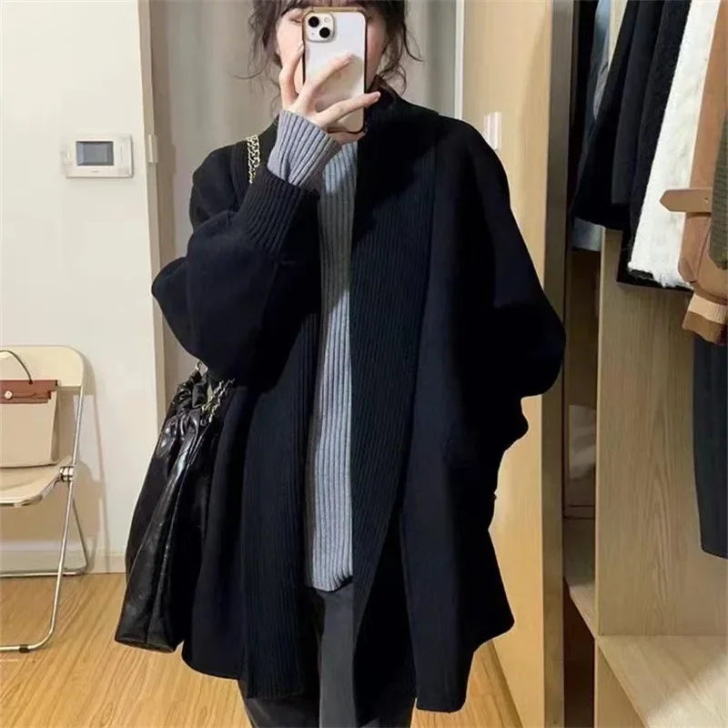 Autumn Korean Style Mid-Length Knitted Women Sweater Coats Solid Color Loose Versatile Thicken Literary Casual Female Tops