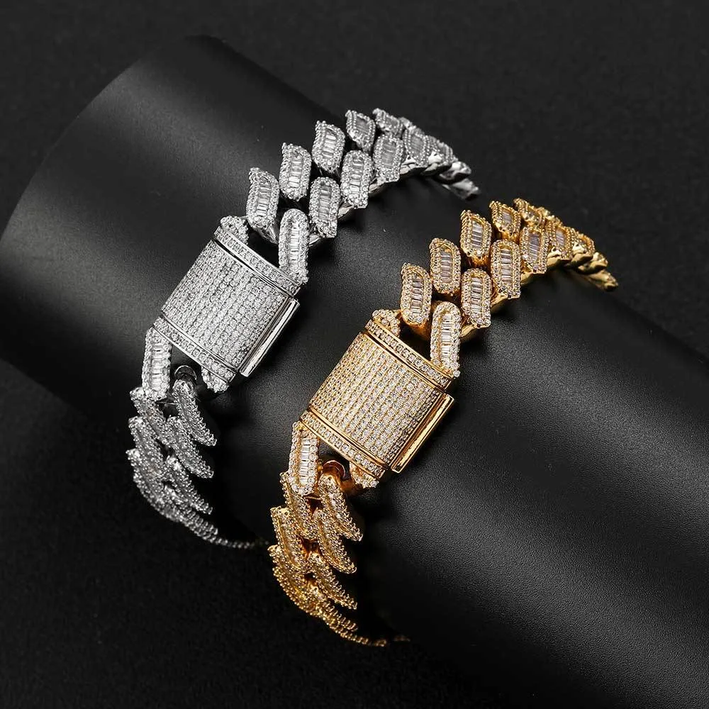 HipHop 15mm kubanischen Armband Messing Zirkon Diamant Gold benutzer definierte Männer Schmuck Halsketten Moissan ite kubanische Glieder kette