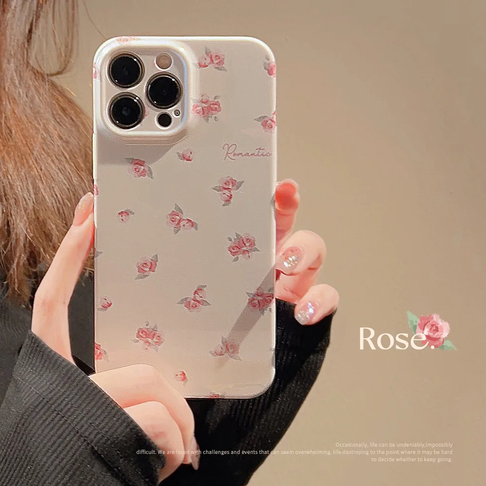 Pink Floral Hard Phone Cases for iPhone 14 Pro Max 13 12 11 X XS XR 7 8 Plus SE Asthetic Small Flowers White Cover Coque Funda