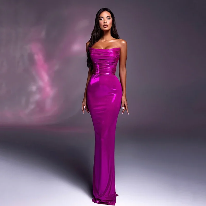 

2025 Women Mermaid Prom Evening Dresses Strapless Floor Length Night Party Dress Formal Long Cocktail Gowns Saudi Arabia