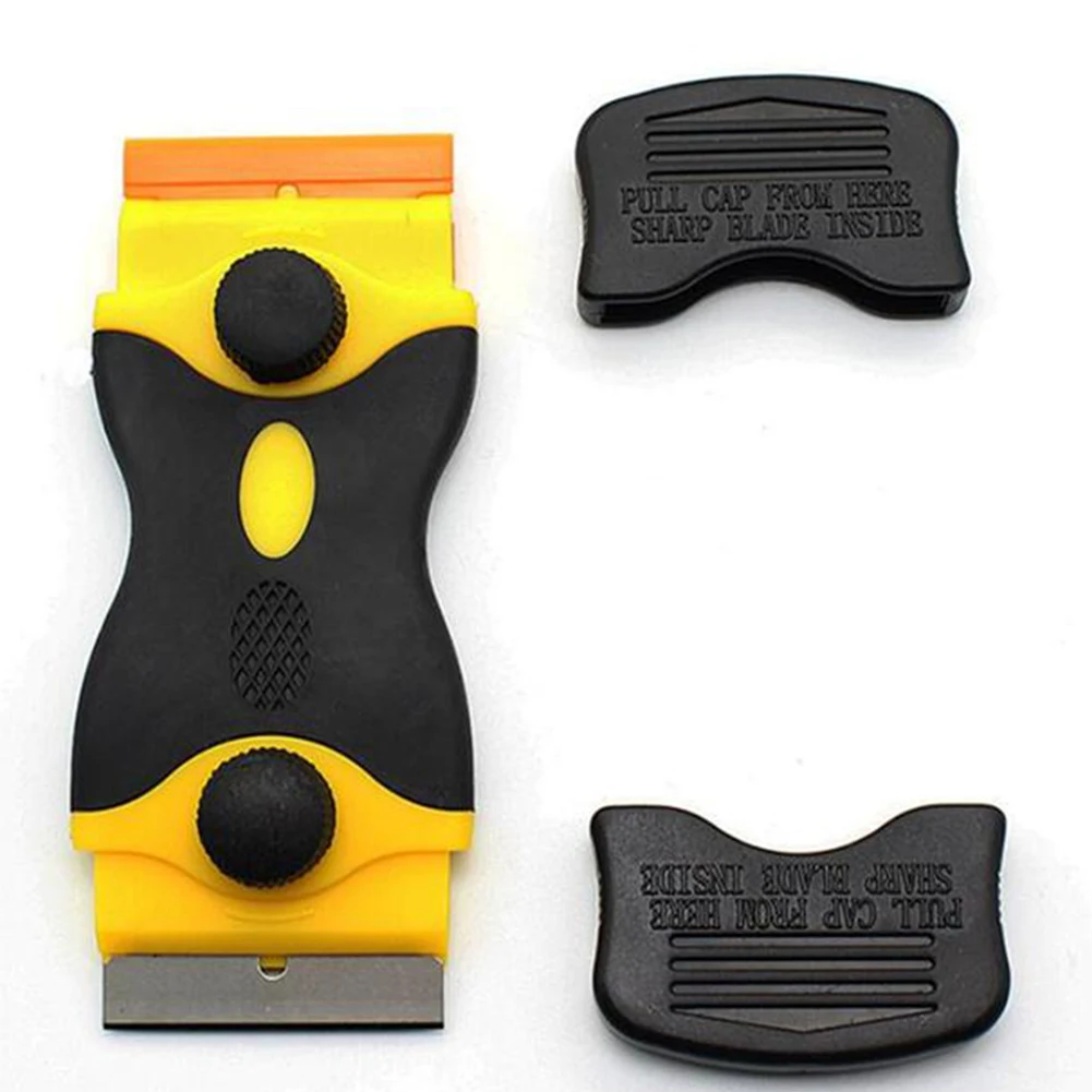 Double Head Scraper with Metal & Plastic Blades for Removing Paint Glue Stickers from Glass Walls Appliances - Orange