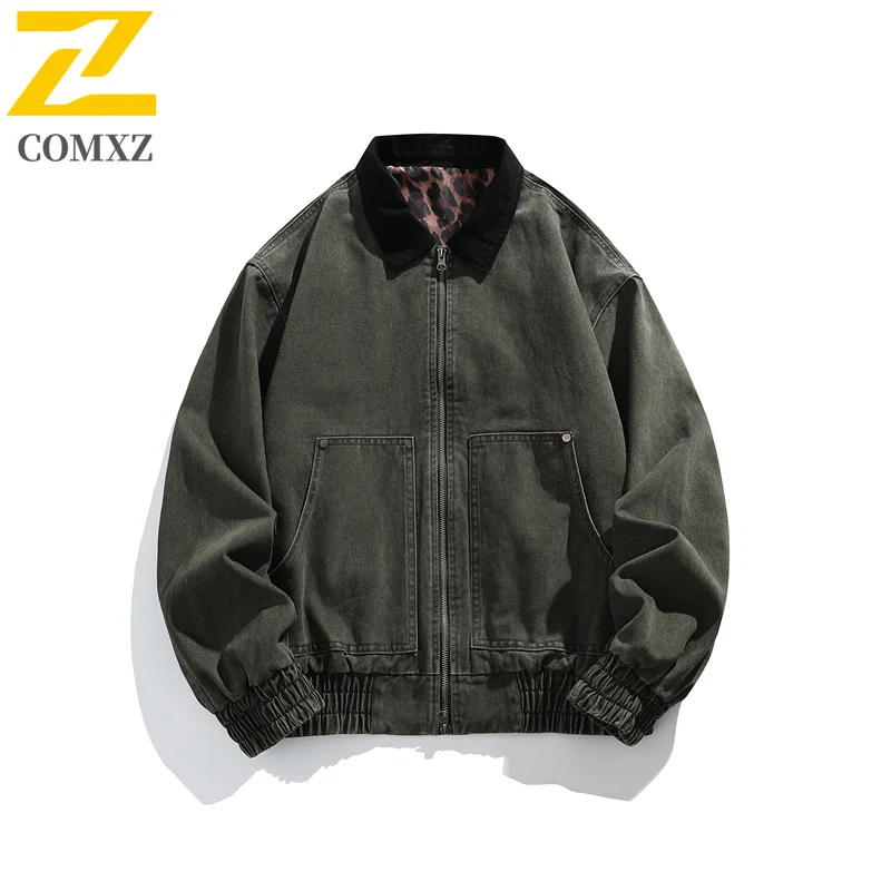 

Y2k Motorcycle Rider Jacket Men's 2025 Autumn Vintage Cotton Windproof Jacket Street Men Trendy Leopard Pattern Baseball Coat