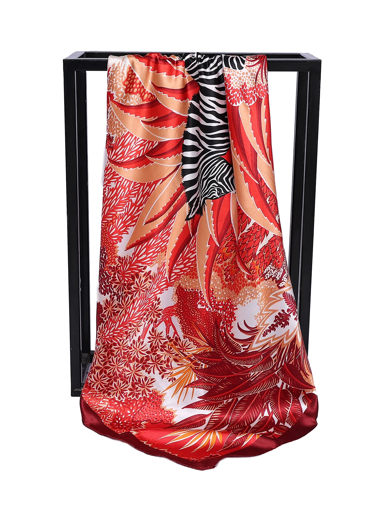 럭셔리 브랜드 스퀘어 실크 스카프 여성용 새틴 프린트 히잡 스카프 무슬림 파레오 반다나 여성용 숄 랩 헤드밴드 푸라르 90*90cm