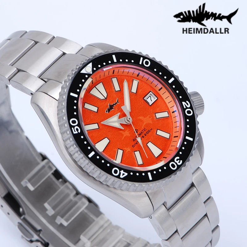 Heimdallr Titanium Dive Watches For man Sapphire Crystal Orange Dial Titanium Bracelet 20Bar C3 Luminous NH36 Mechanical Watch