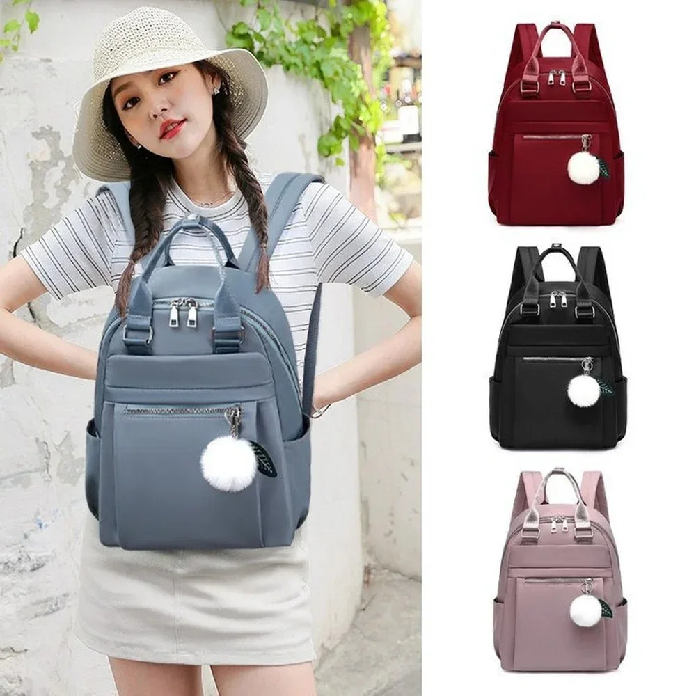 Fashion Ladies Shoulder Bag Solid Color Simple School Bag Waterproof Oxford Cloth Notebook Large Capacity Travel Bag