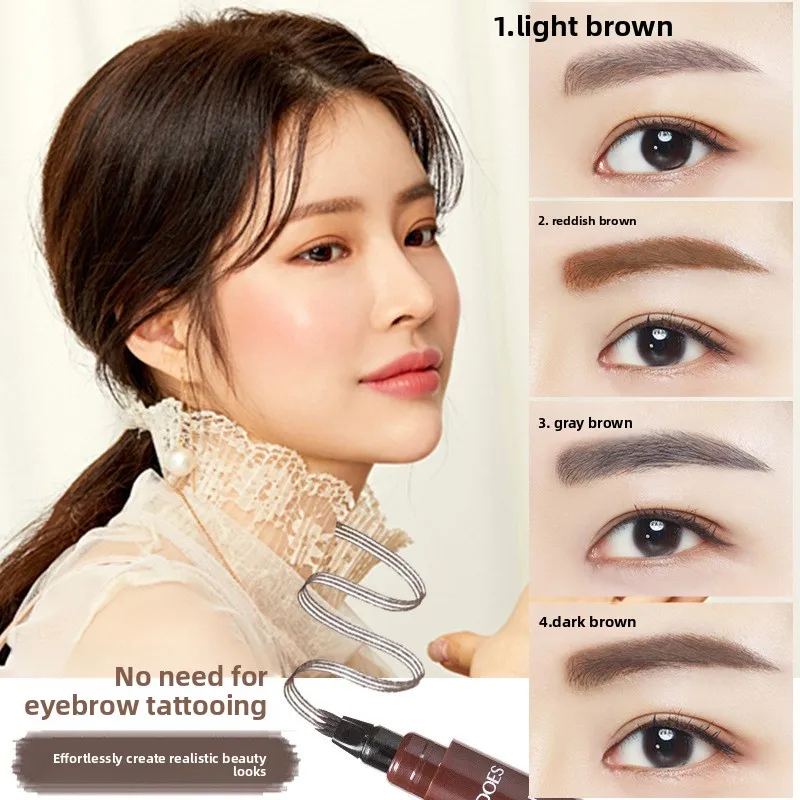 4 Tête Fourchue Impermable À L'eau Et À La Transpiration Crayon À Sourcils À Doble Uso À Haute Pigmentación Et Longue Durée