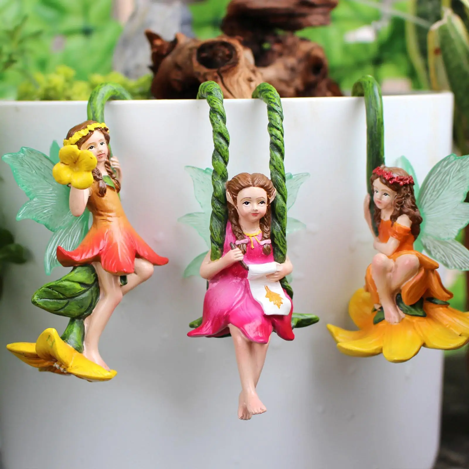 

3x Fairy Flower Pot Huggers Glow in The Dark Wing Flying Angel Sculptures