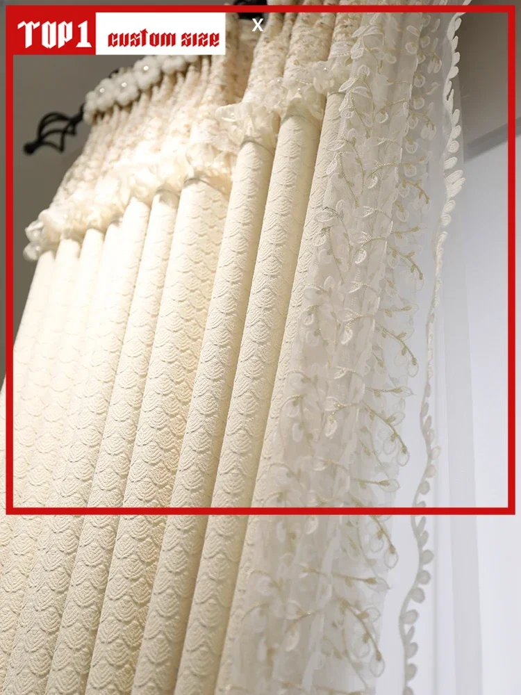 

Light French Jacquard Custom Chenille Cream Breeze Curtains For Living Dining Room Bedroom Premium Feeling Princess Blackout