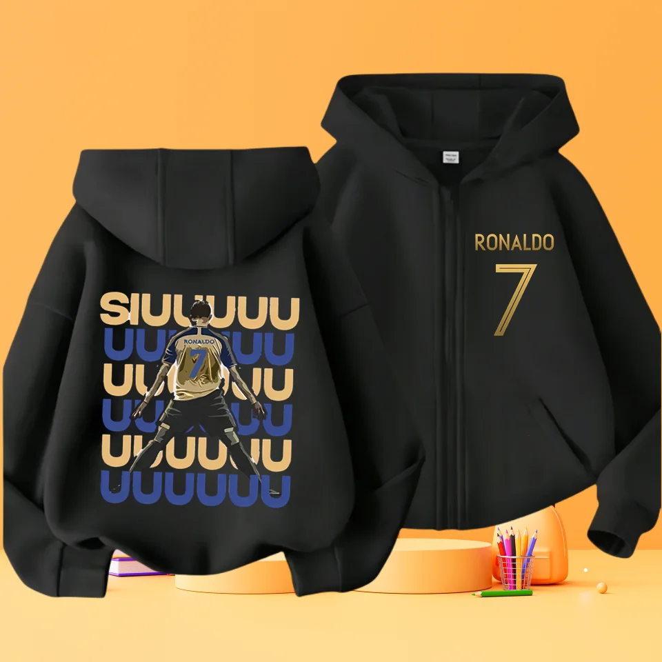 Cristiano Ronaldo Hooded Jacket for Boys Sunshade Jackets Cool CR7 Printed Zipper Long Sleeve Clothing Outerwear Birthday Gifts