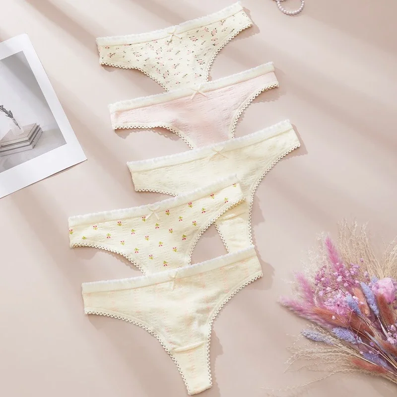 

New Print Panties for Women Thongs Cotton Breathable Soft Lingeries Sexy Fashion Bow Women's Comfortable Intimates Underpants