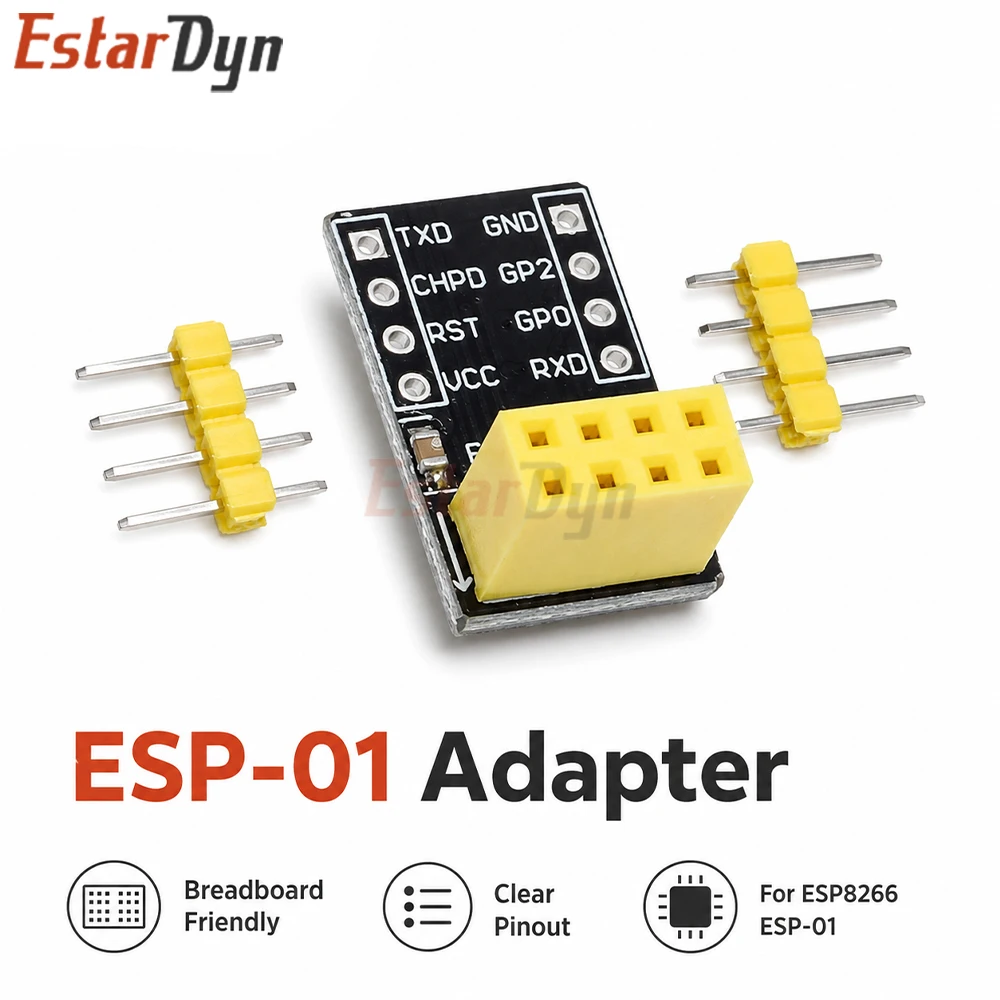 Estardyn ESP8266 ESP-01/01S Serial WiFi 2.4GHz Transceiver Module with Breadboard Adapter UART Breakout Board for IoT DIY