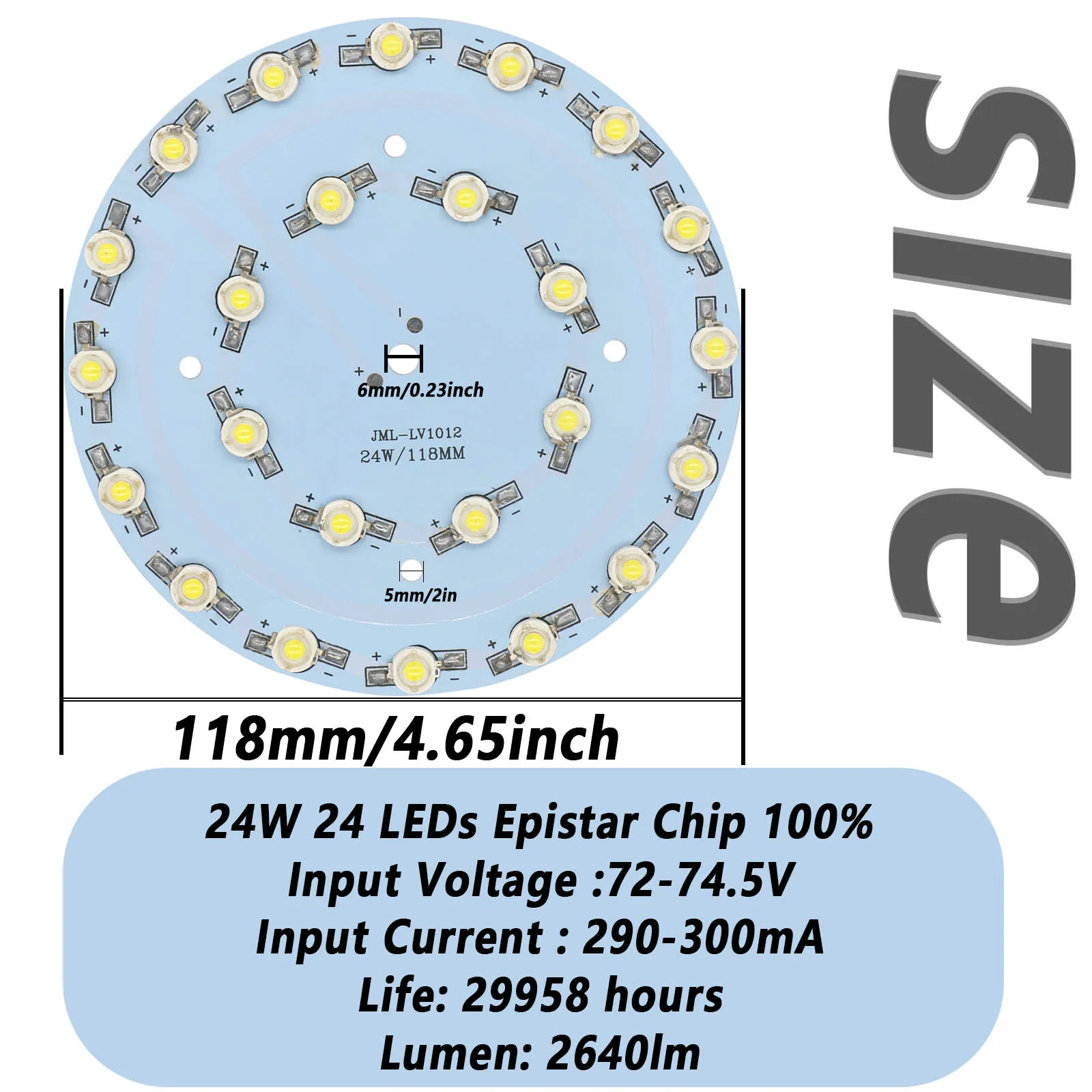 High Brightness LED Lamp Bead, placa de fonte fria, alumínio substrato, acessórios circulares, 3W, 12W, 24W, 290-300mA