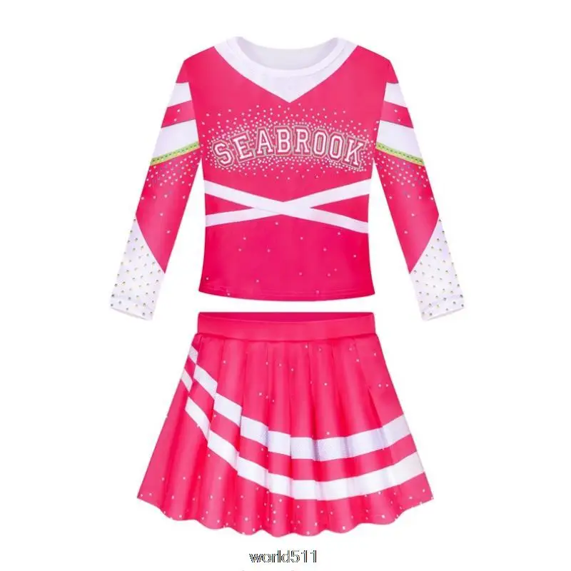 Zombies Disney 3 Addison Dress Girls Kids Cheerleading Cosplay Costumes V-Neck Sleeveless Crop Top With Mini Pleated Skirts Ball