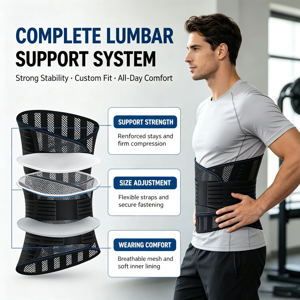 Adjustable Compression Back Support Waist Belt, Breathable Lumbar Brace for Sedentary Office, Handling Labor & Strength Training