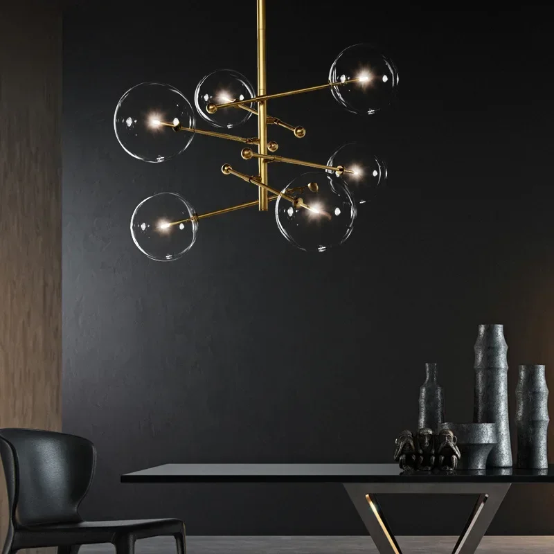 

Nordic Design Art Glass Ball Chandelier Creative LED Pendant Light Black Gold for Living Room Bedroom Home Decor