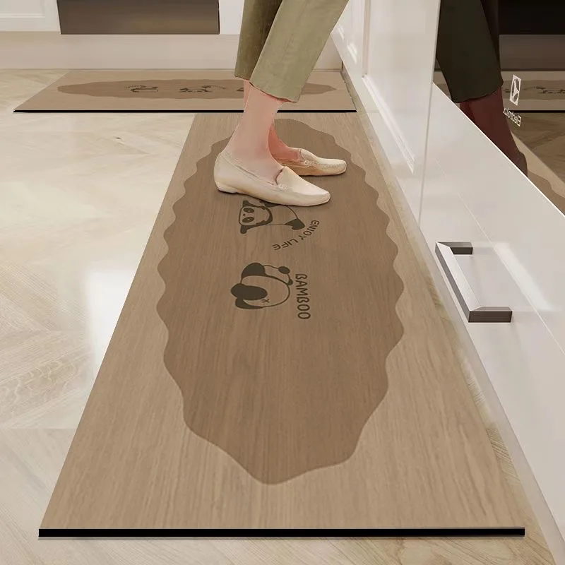 

Cartoon Wood Grain Kitchen Floor Mat Cute Waterproof PVC Carpet Animal Pattern Foot Mats Non-slip Scratch-resistant Rug Alfombra