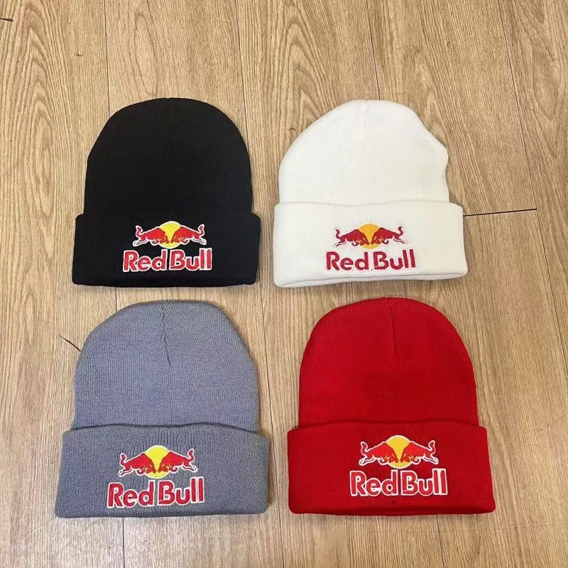 Authentic Red Bull Knitted Hat for Men and Women, Warm Skiing Sport Hat for Autumn and Winter, Red Bull Extreme Sports