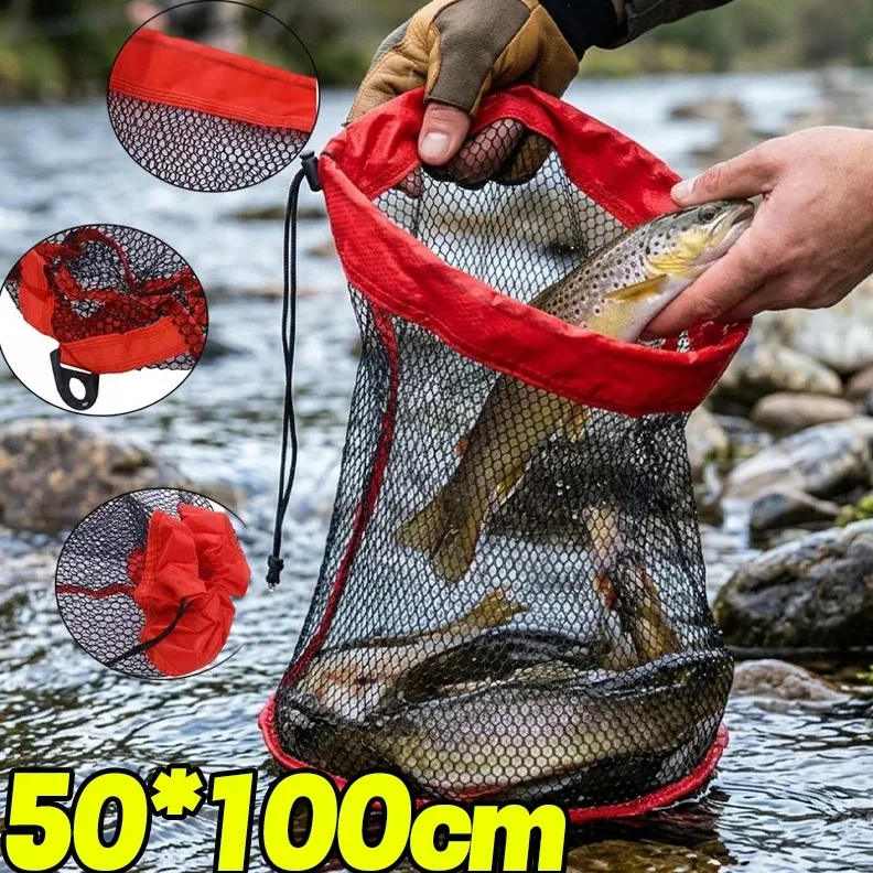Robuste Fischtransporttasche Lebendfisch-Aufbewahrungstasche Verstärktes Nylon-Netzgewebe Verstärkter Boden Kreuzgurt für Camping und Outdoor