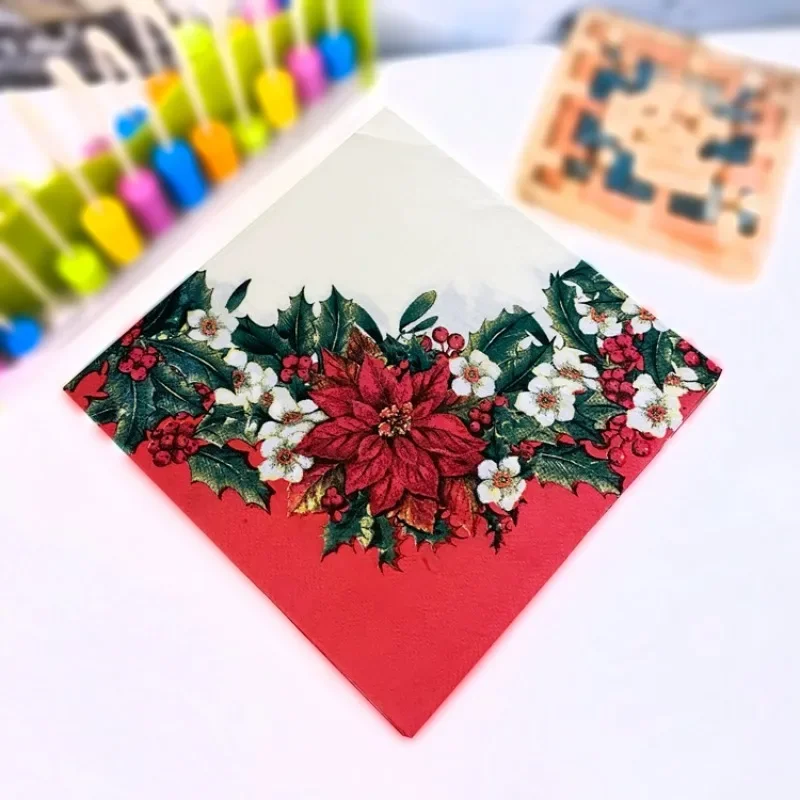 40/60/80/100pcs pac Christmas Flower Napkins Colourful Placemats Paper Christmas Ambience Paper Cups Flowers Paper Mouthcloths