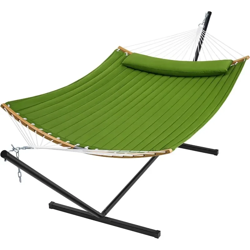 Curved-Bar Hammock with Stand, 2 Person Heavy Duty Hammock Frame, Detachable Pillow & Portable Carrying Bag