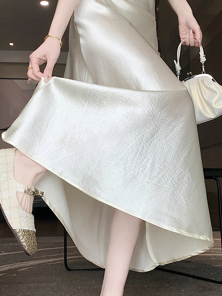 Satin Skirt For Women 2024New Summer French High Quality Elegant  Hip Wrapped Fishtail Mid Length Solid Color Long Skirt Type-A