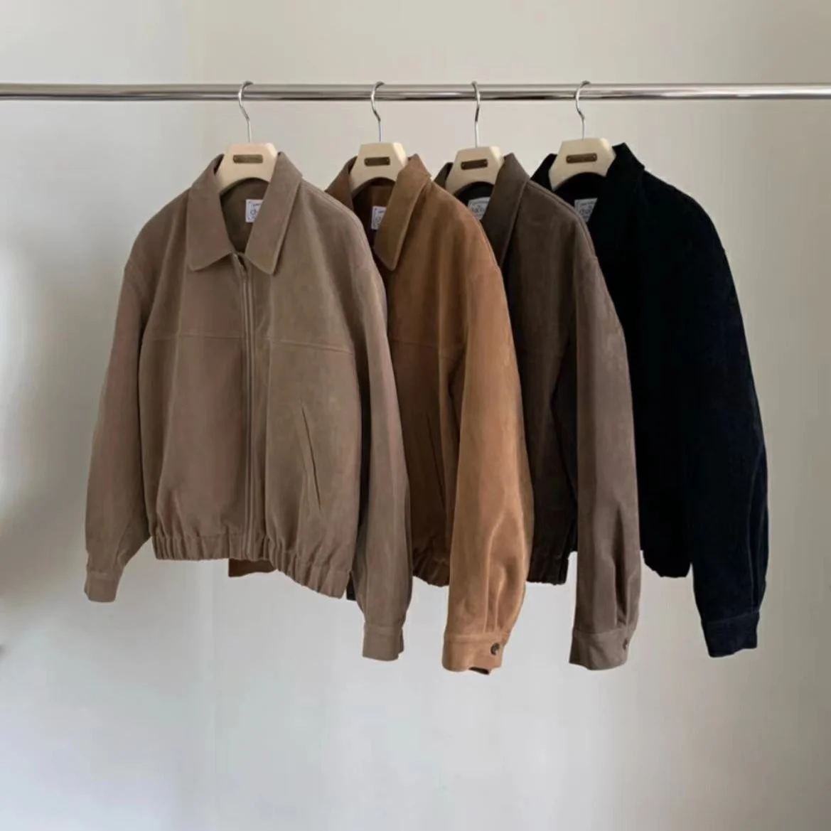 Chique Vintage Lente Casual Lange Sve Rits Sle Damesjas Loose Fit Hertenhuid Fluweel Veelzijdige bovenkleding voor dames