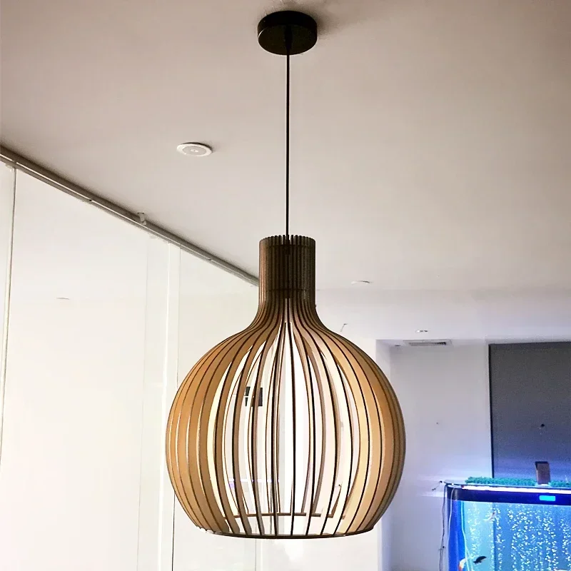 Japanese Retro Wooden Art Birdcage Pendant Light Restaurant New Chinese Lantern Homestay Zen Tea Room Bedroom Bedside Decoration