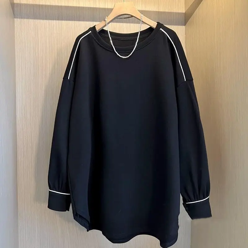 Women Korean Casual Streetwear Oversized Harajuku Y2K Sweatshirts Female Trendy Black White Long Sleeve Irregular Pullover Tops