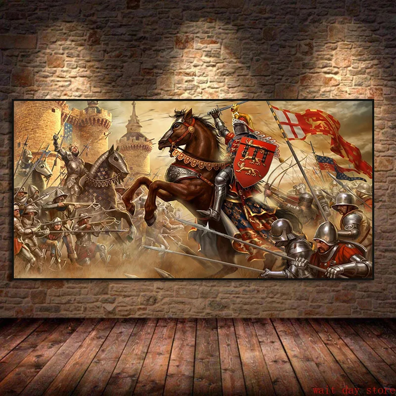 Tapınak Şövalyeleri Ortaçağ Haçlı Savaş Alanı Posteri Tuval Boyama Vintage Resim Duvar Oturma Odası Ev Dekor için Cuadros