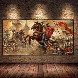 Knights Templar Medieval Crusader Battlefield Poster Canvas Painting Vintage Picture Wall for Living Room Home Decor  Cuadros
