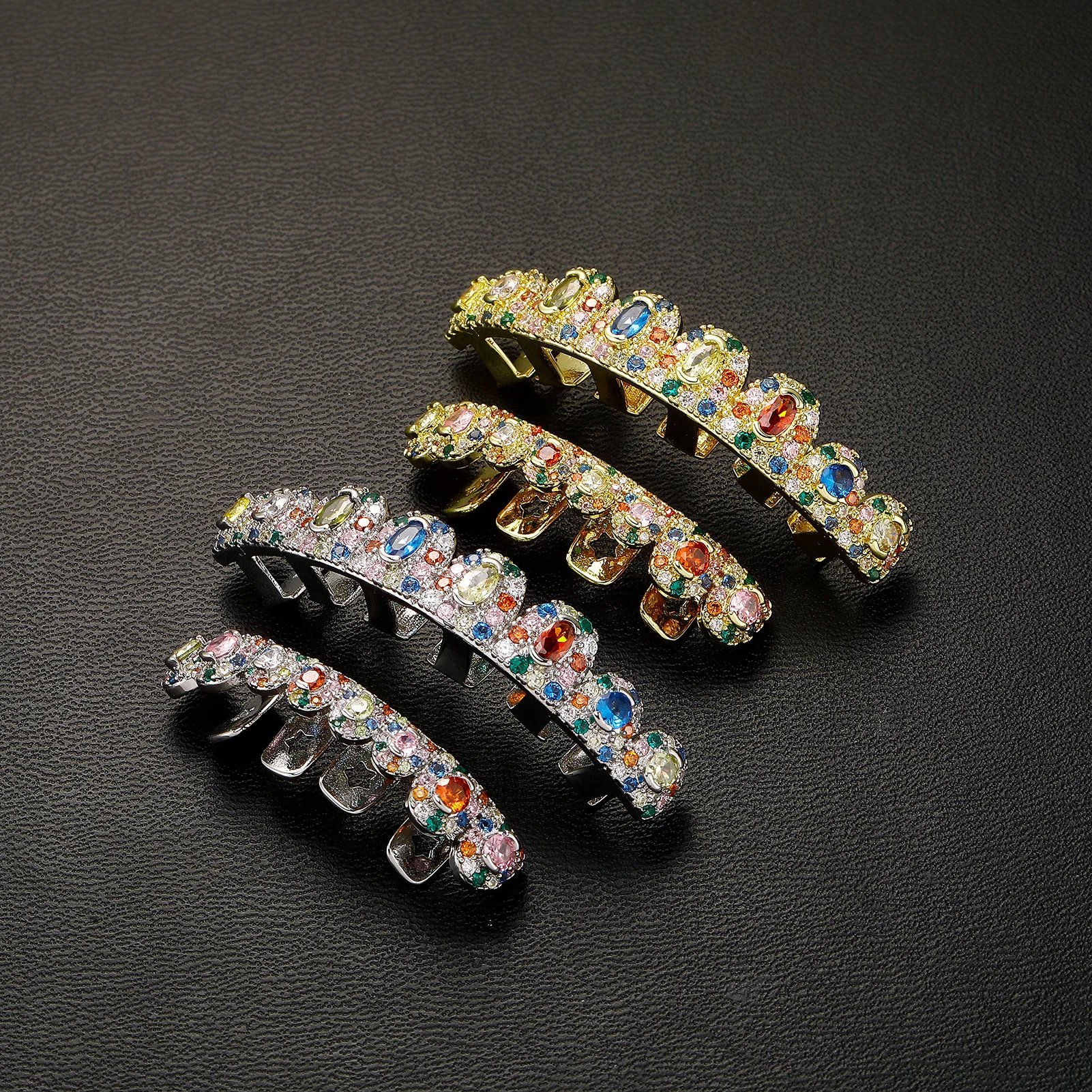JINAO Rainbow Candy Color CZ Hip Hop Full Iced Out 8 Teeth Small Siz Set Grillz Men Top&Bottom Punk Rapper Halloween Cospla