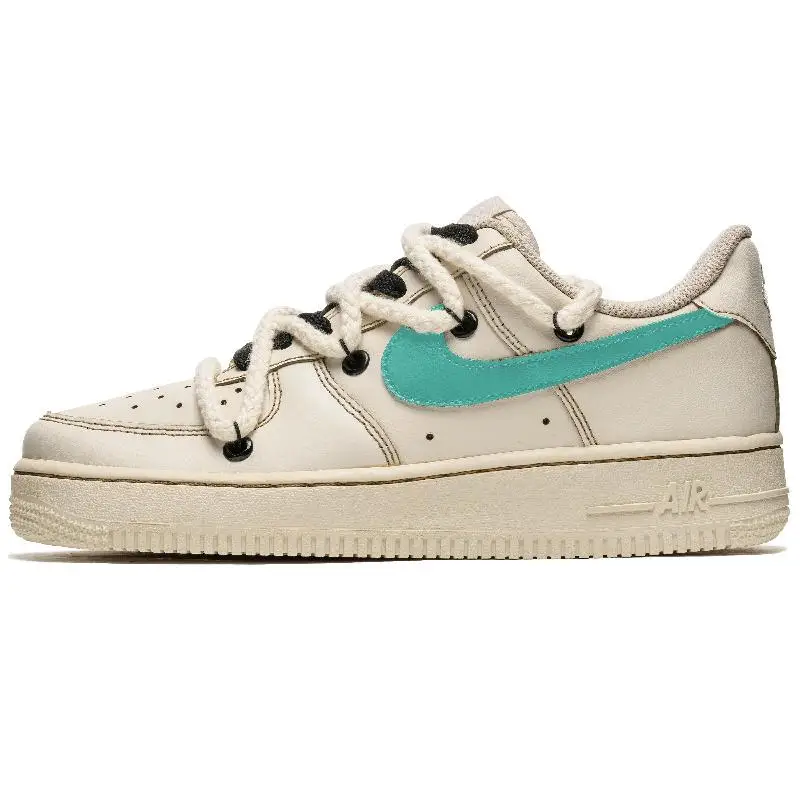 [Женские быстросохнущие низкие туфли для скейтборда Nike Air Force 1, кофейные Тиффани] Nike Air Force 1, женские бежево-зеленые