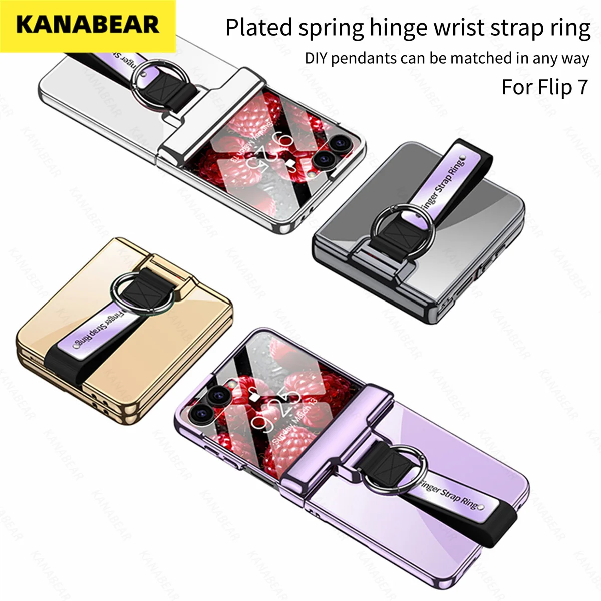 

Electroplated Spring Hinge All-in-One Case for Samsung Z Flip7, Wrist Strap & Ring Holder, Shockproof Slim Fit Protective Cover