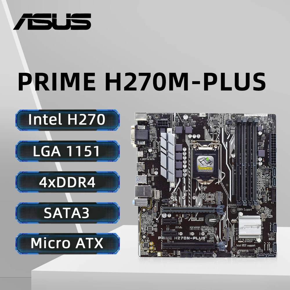 ASUS PRIME H270M-PLUS Motherboard Support i7-7700 7700K 6700K i5-7600K 6600K 6500 i3-6300 CPU DDR4 2400Mhz LGA1151 M.2 HDMI mATX