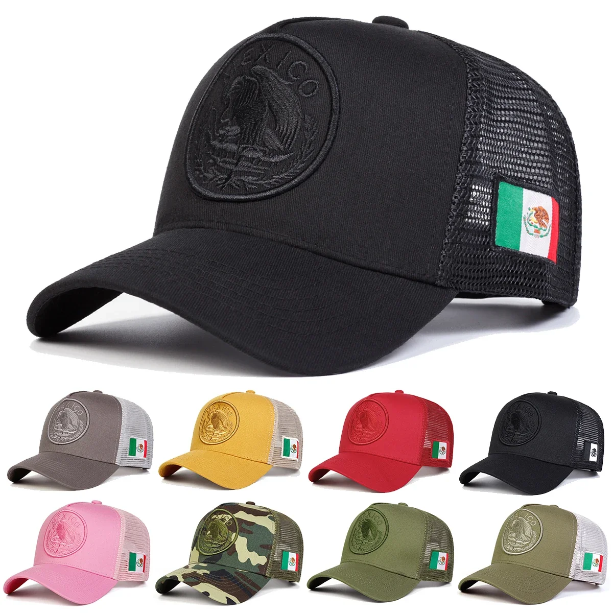 Gorras de Béisbol Unisex con Bordado de la Bandera Mexicana, Gorra de Verano para Exteriores con Protección Solar, Ajustable, Estilo Casual