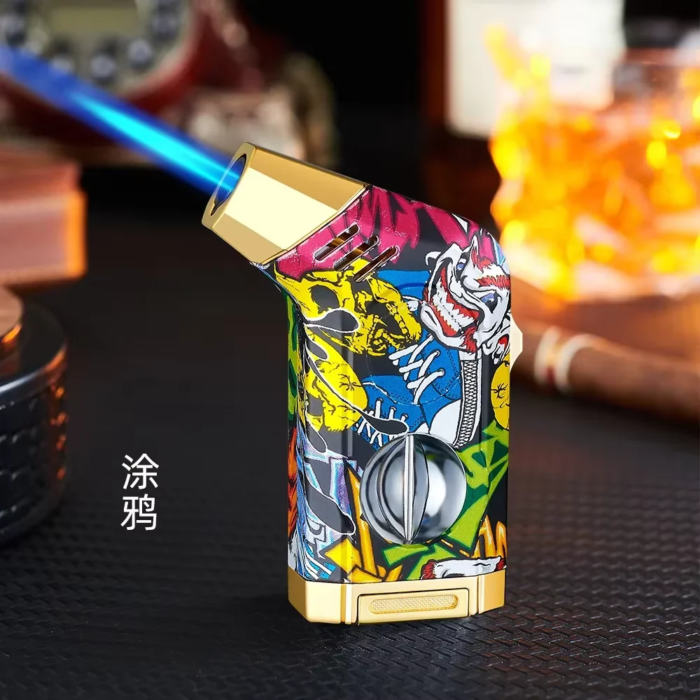 

New Inflatable Cigar Lighter Direct Fire Cigar Drill Cigar Cutter Multifunctional Lighter High-grade Gift Lighters Wholesale