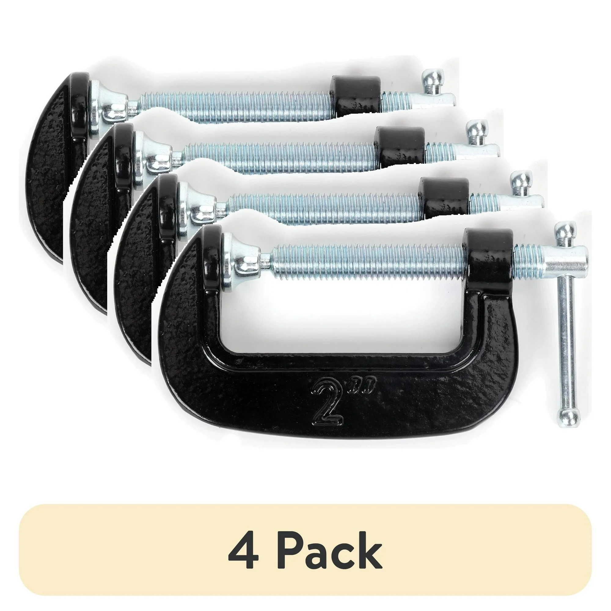 (4 pack) Hyper Tough 2 inch C-Clamp, Cast Iron Construction