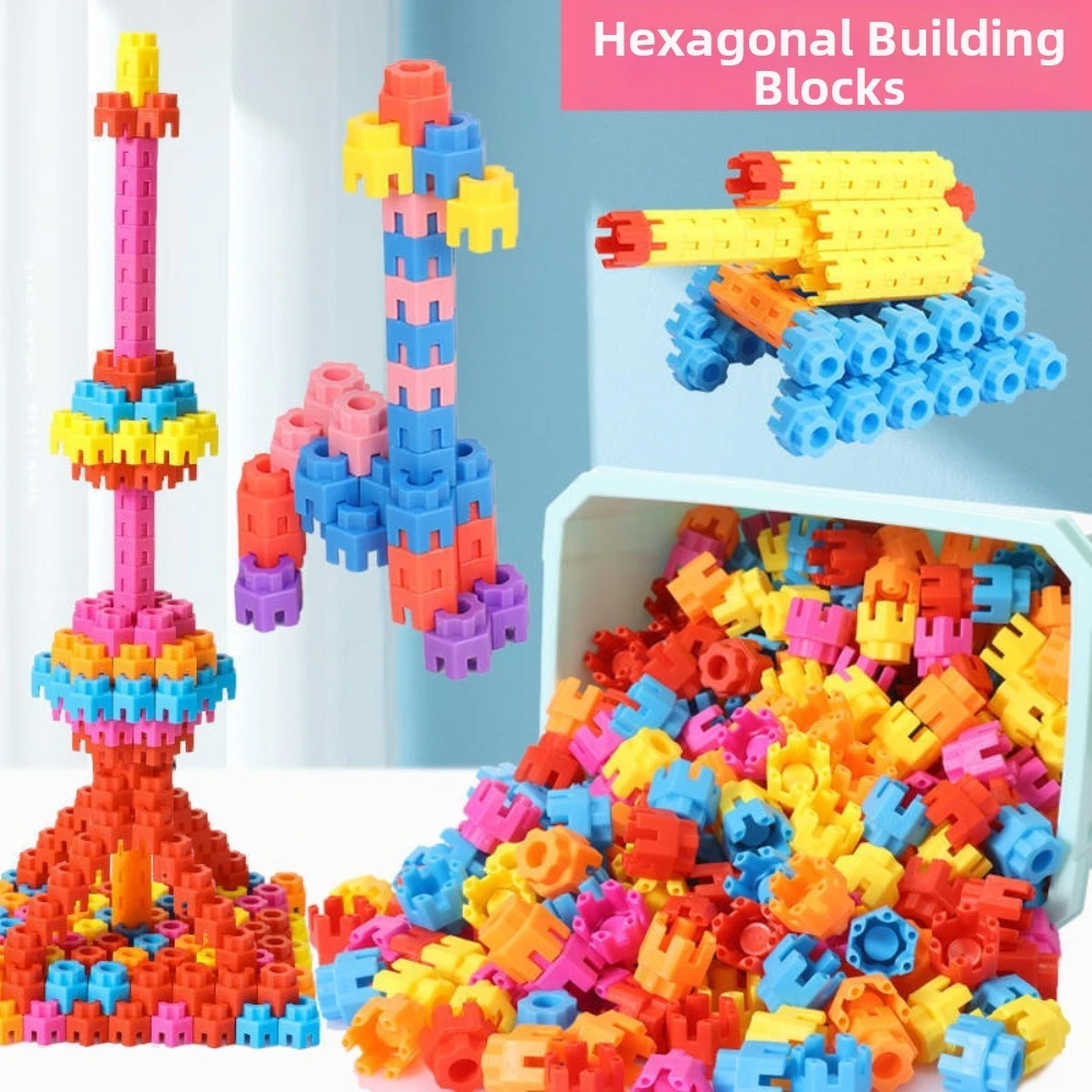 Colorful Hexagon Building Blocks Hexagonal Shape Interlocking Structure Construction Smooth Rounded Edges Reusable