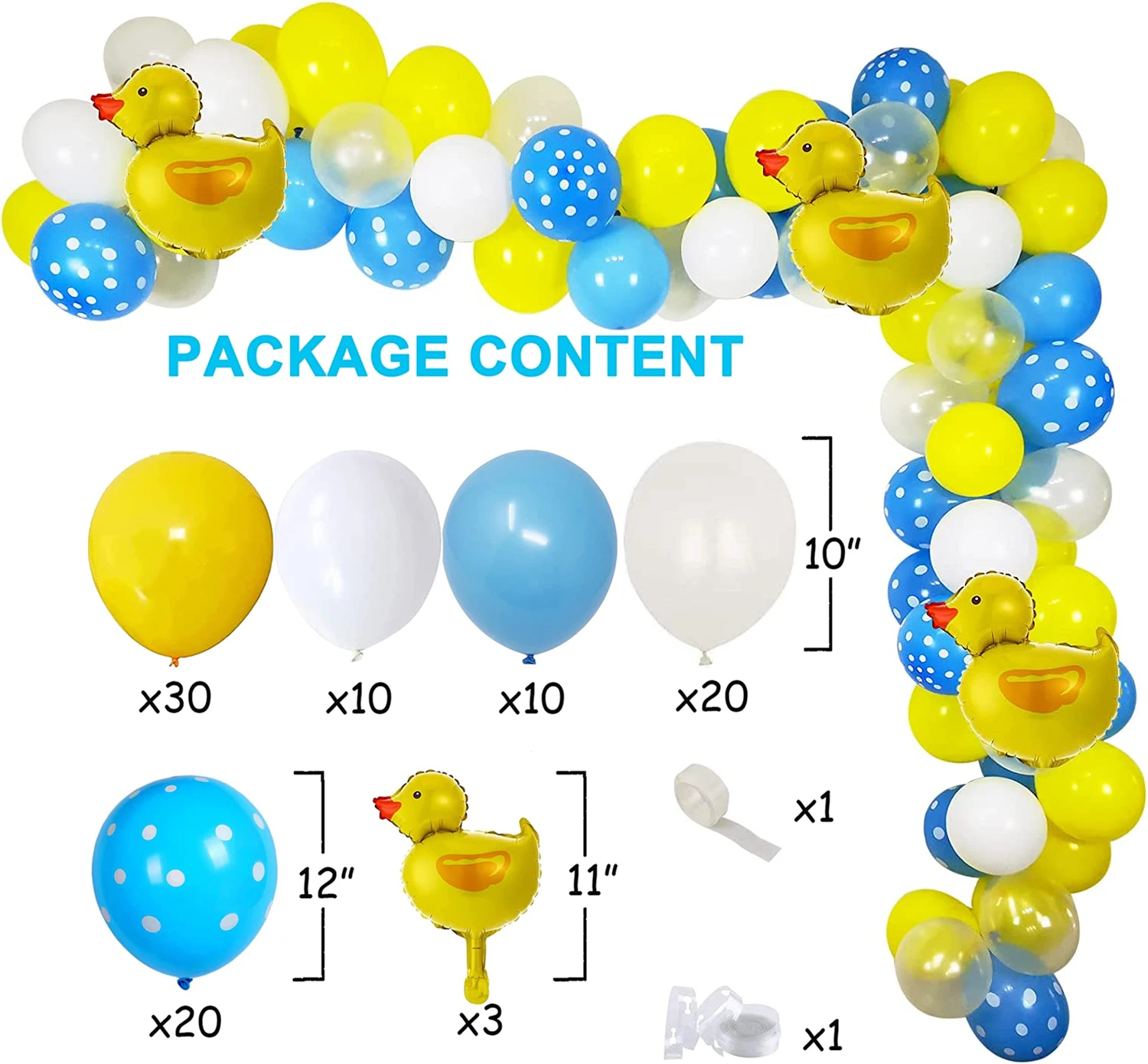 95pcs/set Yellow Duck balloon Garland Kit Blue Yellow White Latex Balls Boy Or Girl Rubber Duck Theme Baby Shower Birthdy decor