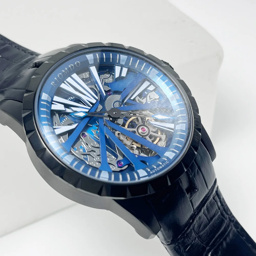 48mm men's automatic mechanical wristwatch, luxurious water-resistant, engraved luminous dial, suitable as a gift for friends