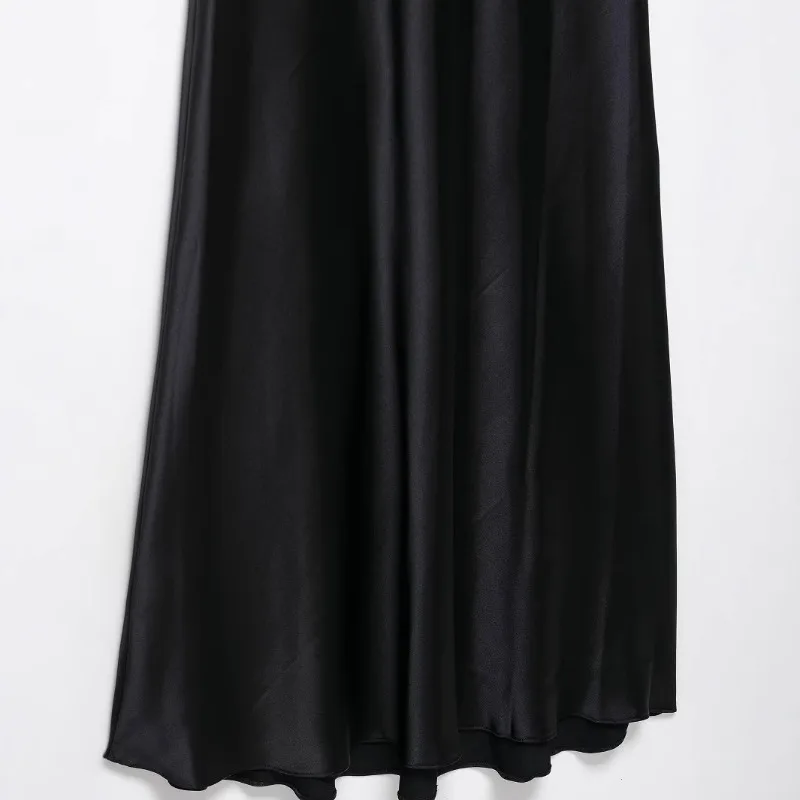 Verão novas mulheres sem mangas vestido de festa moda temperamento sexy seda cetim textura cor sólida midi vestido longo feminino elegante