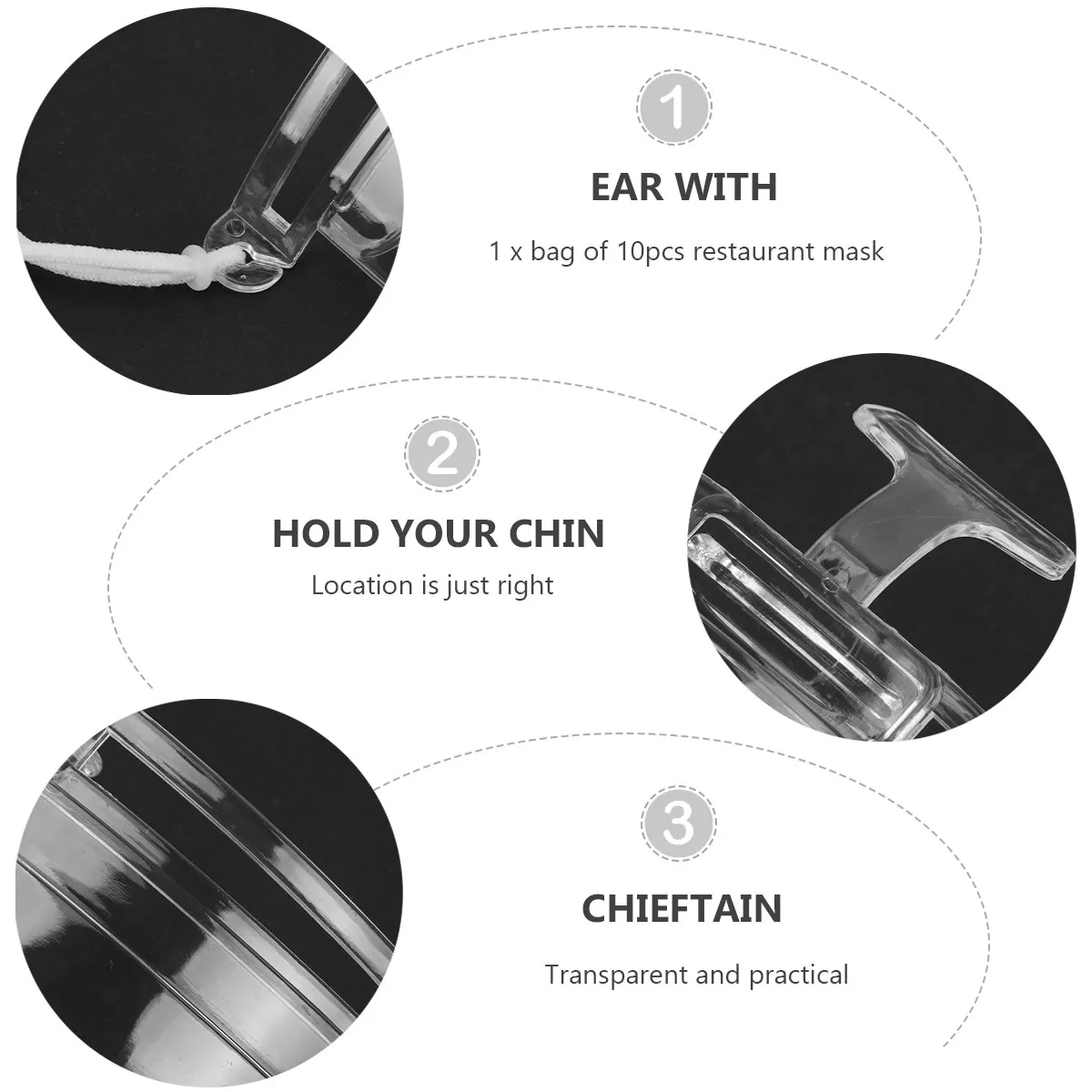 

10 шт. прозрачных гигиенических защитных масок для лица, легкие, многоразовые, противотуманные, пластиковые, для персонала ресторанов, кейтеринга и отелей